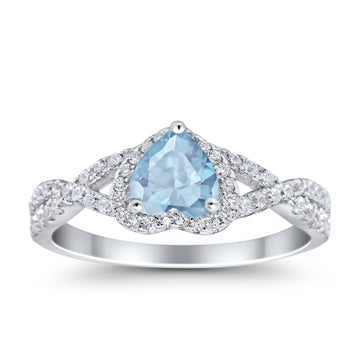Heart Promise Ring Infinity Shank Simulated Aquamarine CZ 925 Sterling Silver